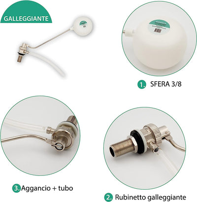 ® - Galleggiante Cassetta Wc Tipo Catis Con Sfera 3/8, Galleggiante Professionale Di Alta Qualità, Made in Italy.