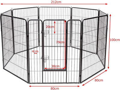 Recinto per Cani Da Interno Ed Esterno, Recinzione per Animali Domestici Con 8 Pannelli Di Metallo, Box per Cani, Gatti E Conigli, 80 X 100 Cm