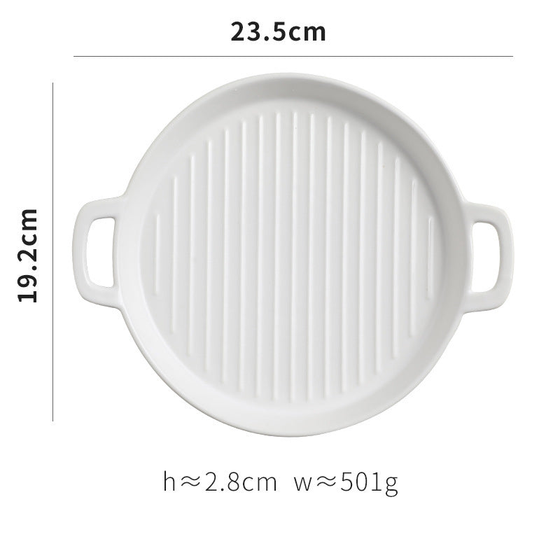 Binaural Baking Tray Pizza Tray round Dish Plate Dish Creative Oven Ceramic Net Celebrity Tableware Microwave Flat Plate