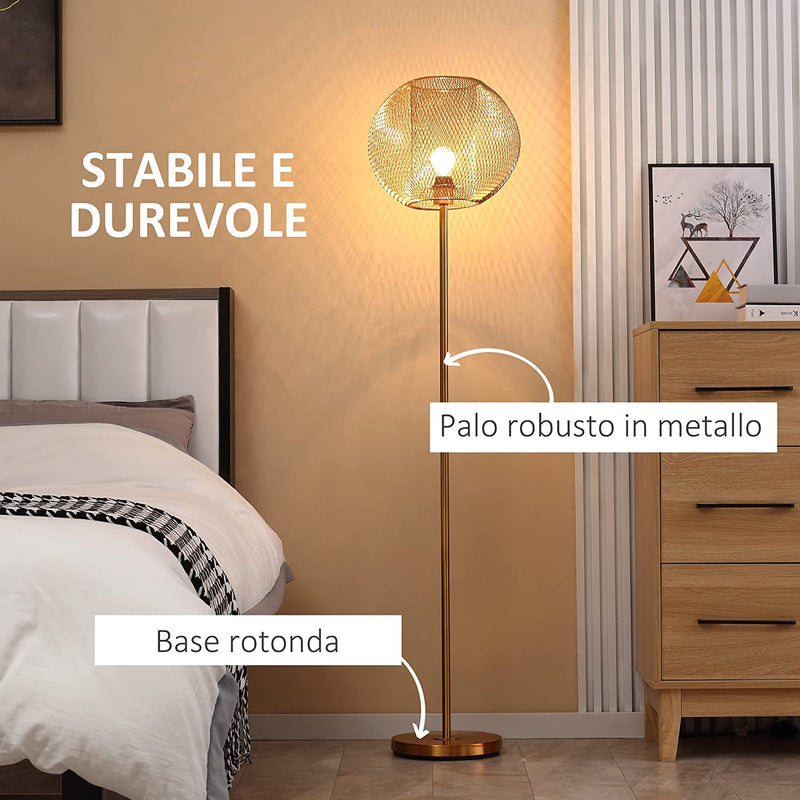 Lampada Da Terra in Metallo Oro, Lampada a Piantana Moderna Con Paralume Di Design per Salotto E Camera Da Letto, E27 40W