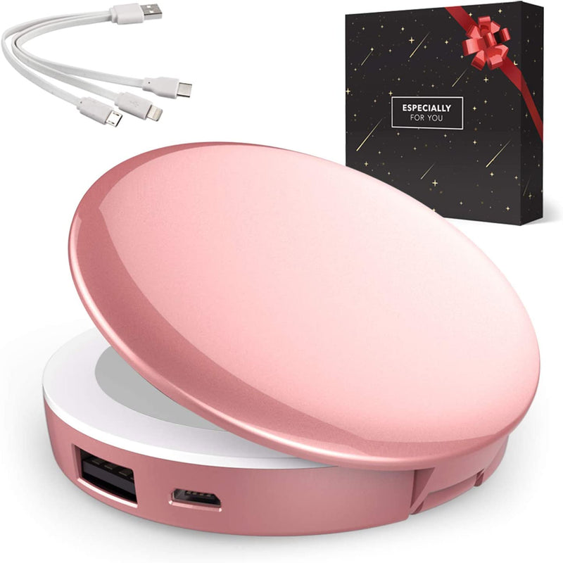 Regalo per Donna – Powerbank Con Specchio a LED per Iphone Samsung – Regalo Di Compleanno – Regalo Di San Valentino – Regalo per Sorella – Regalo per Migliore Amica – Regalo per Mamma (Oro Rosa)