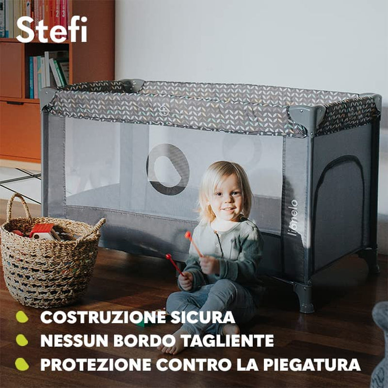 Stefi Lettino Neonato Da Viaggio Pieghevole Con Materasso, Dalla Nascita Fino a 3 Anni, Box Bambini Da Campeggio Con Entrata Laterale, Le Pareti Realizzate in Rete, Borsa, Route