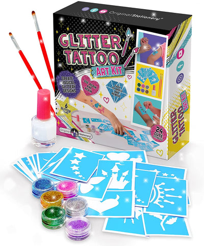 Glitter Tattoo Studio for Girls - Tatuaggi Temporanei Scintillanti E Colorati per Bambini - Kit Tatuaggio Finto Magico Arti E Mestieri per Ragazze Regalo Bambini