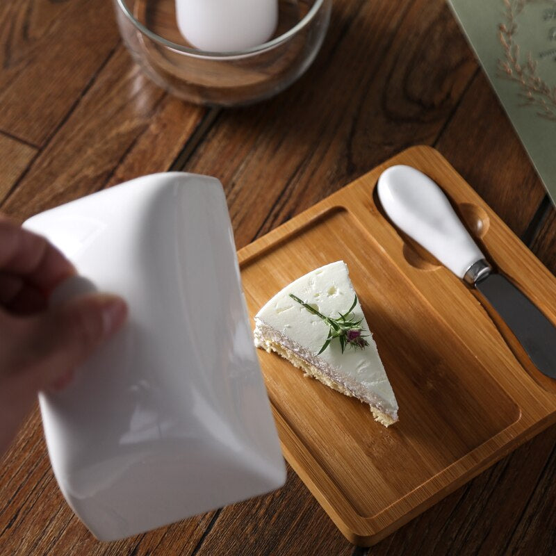 Simple Rectangle Ceramic Butter Dish with Lid Set