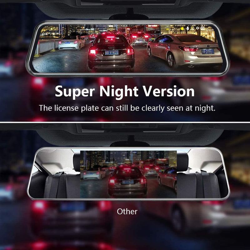 【Neue Version】 Specchio Retrovisore Auto 10 Pollici Touchscreen, Posteriore E Anteriore 1080P Mirror Dash Cam Specchietto Retrovisore Con Cavi Da 10M, Visione Notturna Grandangolare 170°