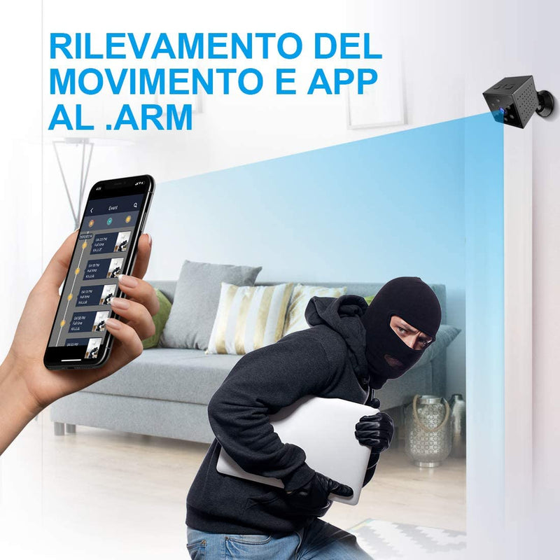 Telecamera Spia, 1080P HD Telecamera Nascosta Wifi Senza Fili Microcamera per Casa Lunga Durata Batteria Mini Videocamera Sorveglianza Interno Con Visione Notturna Rilevamento Di Movimento