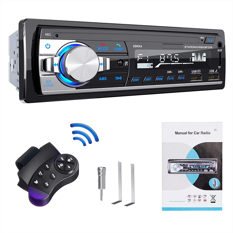 RDS Autoradio Bluetooth Vivavoce,  Radio Stereo 4 X 65W 1 Ricevitore Radio per Auto DIN Con Lettore MP3 Telecomando WMA FM, Due Porte USB, Supporto Ios, Android