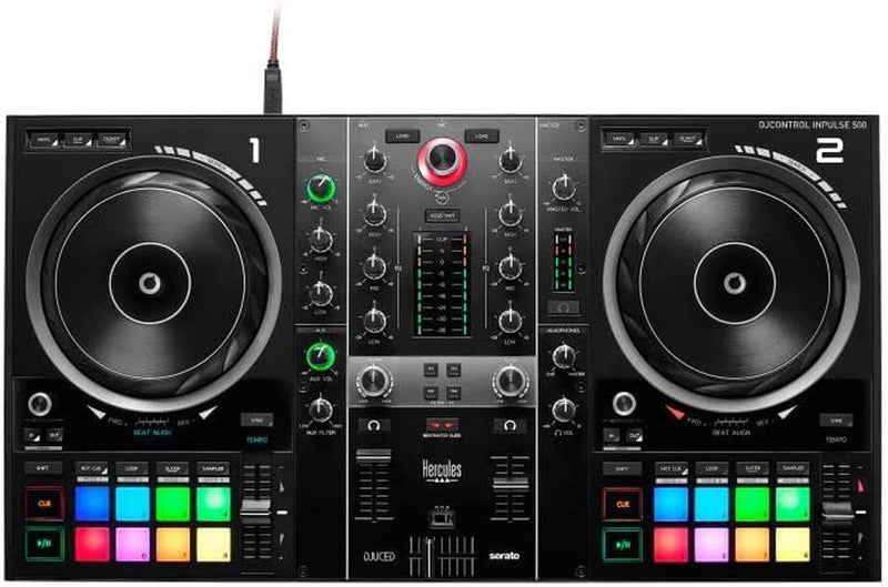 Djcontrol Inpulse 500 Controller DJ USB a Doppio Banco per Serato DJ Lite E DJUCED (Inclusi) — Interfaccia Audio Integrata, 16 Pad RGB Retroilluminati