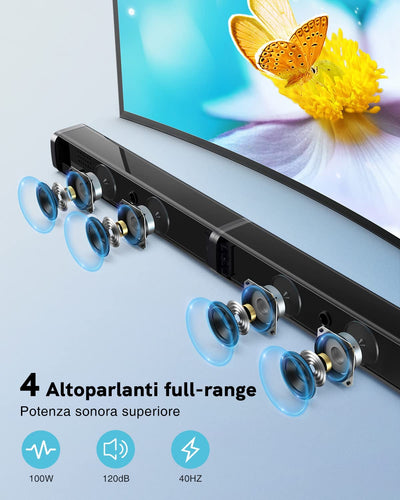 HCLR-TV 2.1 Soundbar per TV, Bluetooth Sound Bar Con Subwoofer Cablato, Altoparlante Surround per L'Home Cinema Tv,Con 5 EQ Modalità, Con Ottica/Aux/Usb/Sd,Telecomando E Kit Di Montaggio, Nero