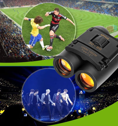 30X60 Compatto Mini Binocolo Potente Notturno Telescopio Pieghevole Con Panno Pulito E Custodia, Professionale Binocoli Tascabile Leggero per Adulti, Bambini, Osservazione Di Uccelli