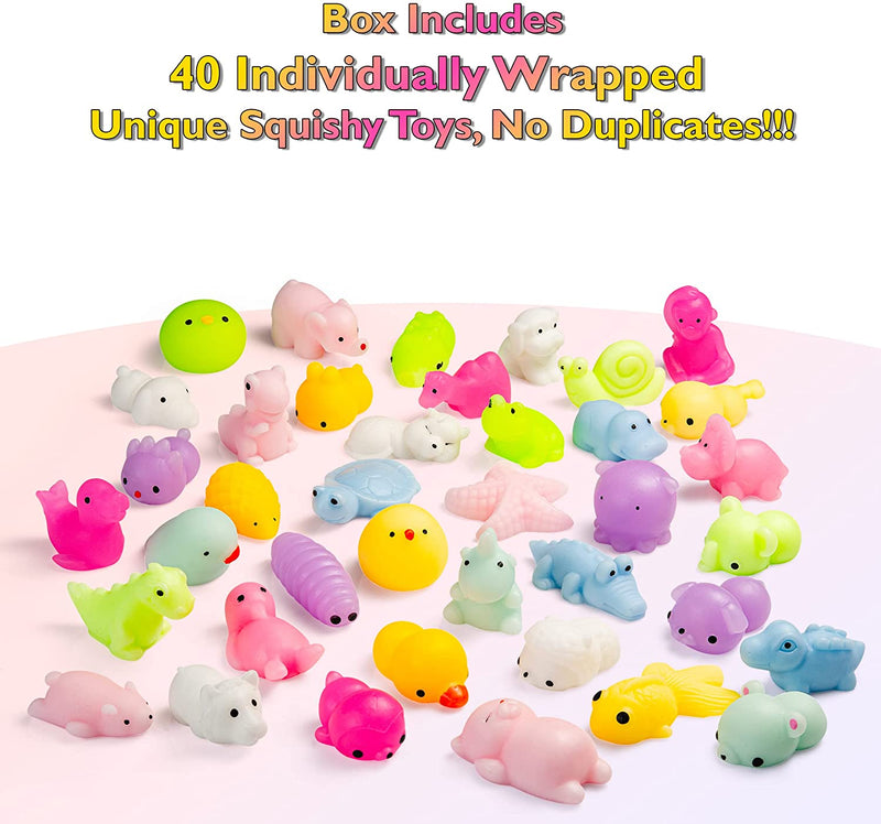 Confezione Da 40 Antistress Assortiti Squishy - Kawaii- Giocattoli Da Schiacciare - Morbidi E Colorati - 40 Pezzi-Gadget Compleanno Bambini - Regalini Fine Festa Compleanno