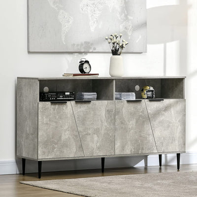 Credenza Moderna Con Armadietti a 2 Ante E Mensole Regolabili, Madia per Cucina E Salotto Effetto Marmo 147X40X83Cm, Grigio