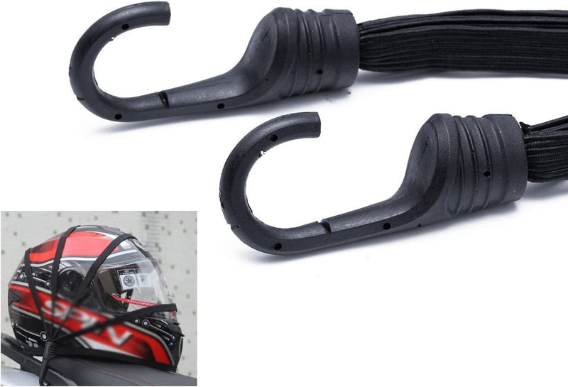 2Pz Rete Ragno Elastica + 1Pz Corda Elastica,  Accessori per Moto Bici Portapacchi Coprire Appendere Casco Bagagliai Con Ganci, 40 * 40CM, 60CM (Nero)