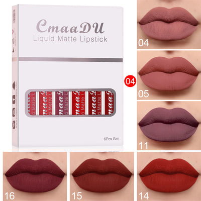 6 Boxes of Matte Non-Stick Cup Waterproof Lipstick Long Lasting Lip Gloss