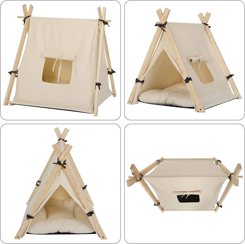 Casetta per Gatti 60X60X70Cm, Tenda per Cani, Tenda per Cani E Gatti Con Cuscino, Cani Di Piccola Taglia Come Il Bulldog Francese, Rimovibile E Lavabile Cuccia per Animali Domestici Bianco