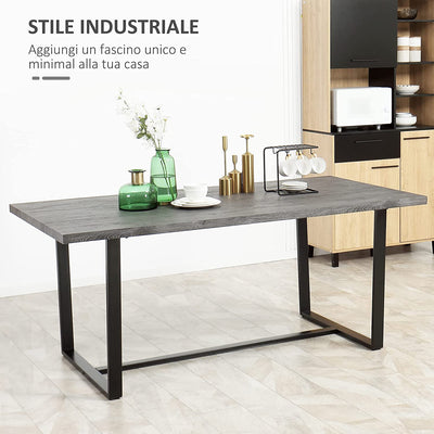 Tavolo Da Pranzo Rettangolare per 8 Persone Stile Industriale, Tavolo Da Cucina E Soggiorno Con Gambe in Acciaio, 180X90X75Cm, Grigio E Nero