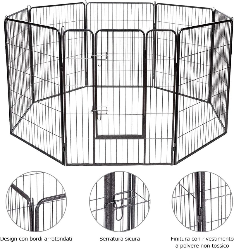 Recinto per Cani Da Interno Ed Esterno, Recinzione per Animali Domestici Con 8 Pannelli Di Metallo, Box per Cani, Gatti E Conigli, 80 X 100 Cm