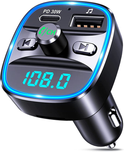 Trasmettitore FM Bluetooth per Auto, Type-C PD 30W Radio Adattatore Bluetooth Auto a Ricarica Rapida Con Chiamata a Mani Libere, Lettore Musicale MP3 Di Supporto Scheda TF E Disco USB