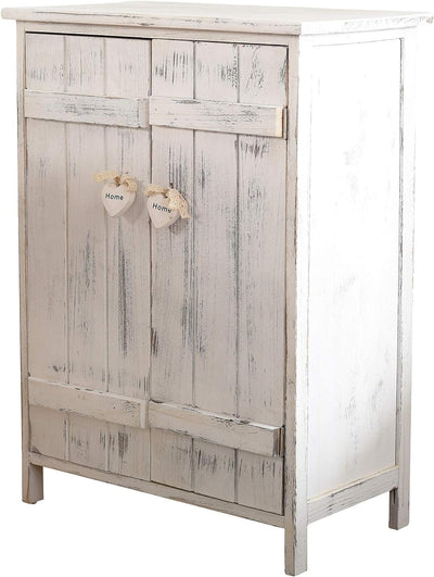 Comodino Con 2 Ante, Mobiletto Credenza Da Terra, 3 Ripiani Interni, Bianco, Shabby Chic, per Cucina Bagno - Misure: 70 X 51 X 30 Cm (Hxlxp) - Art. RE4573