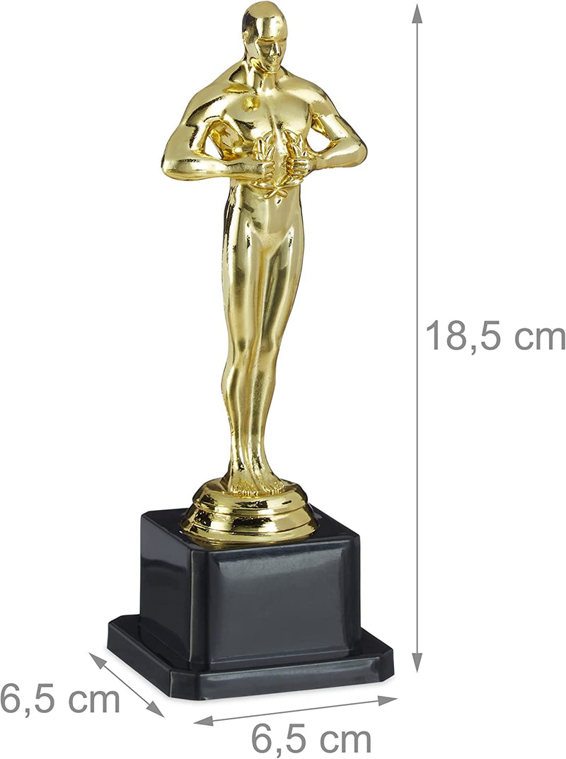 Statuetta, Premio Con Podio Quadrato, Statua Con Corona, Cinema & Hollywood, Idea Regalo, Decorazione,18Cm,Oro Gioventù Unisex, 1 Pz