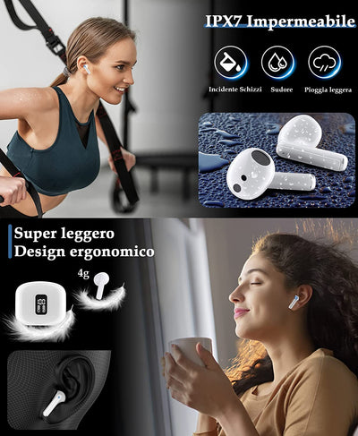 Cuffie Bluetooth 5.3 Auricolari Wireless: Cuffie Wireless Con 4 HD Microfono Stereo Hifi, 40 Ore Cuffiette Bluetooth Sport, Cuffie Senza Fil Compatibilità per Iphone, Xiaomi, Samsung, Android