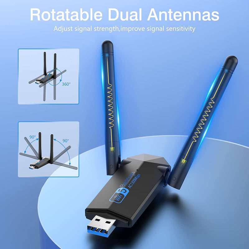 USB Wifi Dongle, 5Dbi Dual Band 5Ghz USB Wifi Computer,1300Mbps USB WI-FI Adapter,Support Windows 11/10/8/7/Vista/Xp, Mac OS