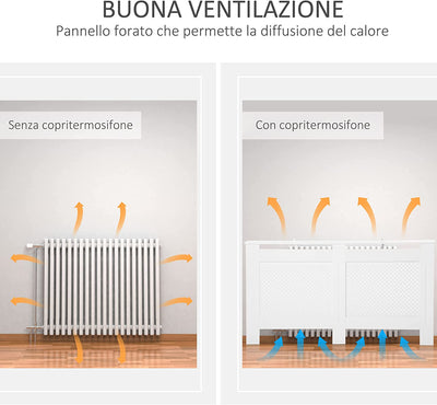 Copritermosifone in Legno Copertura Moderna 151.5 × 82 × 19Cm Verniciato Bianco