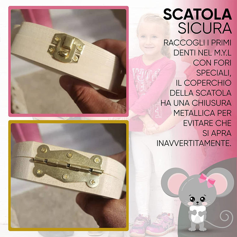 Scatola Porta Dentini Da Latte in Legno X Bambino E Bambina - Cofanetto Dentini per Conservare I Primi Dentini Dei Tuoi Bambini.Fatto a Mano. Scritte in Lingua Italiana. Idea Regalo X Ricordi