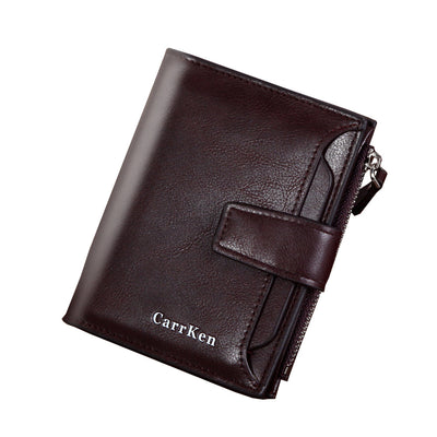 Men'S Wallet Short Button Wallet Large Capacity