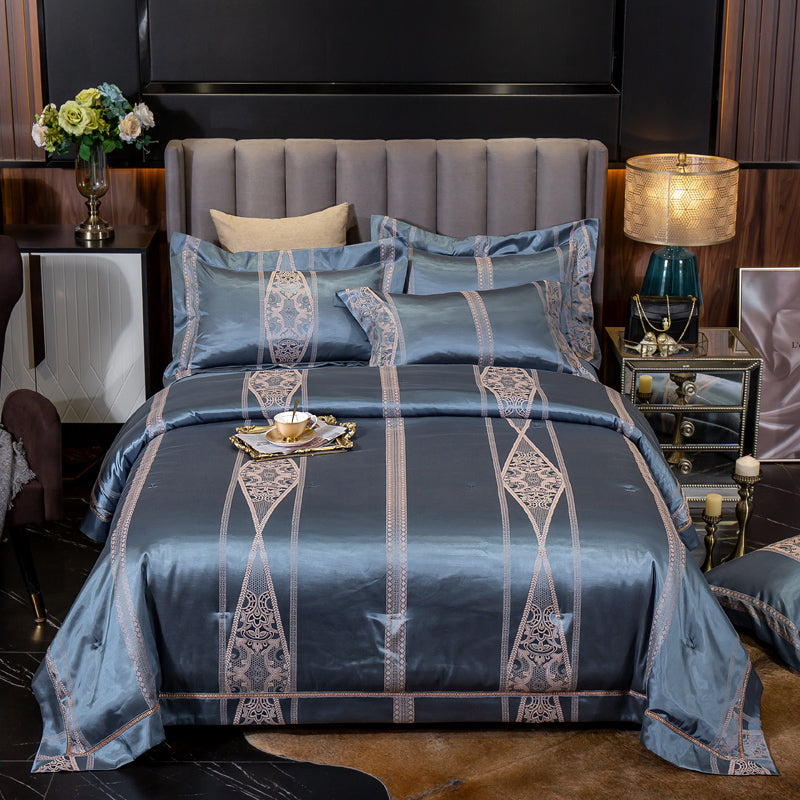 Ice Silk Jacquard European Luxury High-End Linen and Cotton Bedding Set