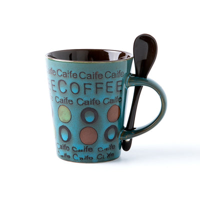 Trendy Ceramic Coffee Milk Mug with Lid Spoon