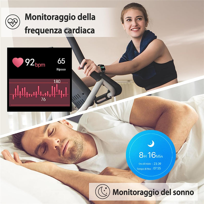 Smartwatch, 5ATM Impermeabile Unisex per Uomo E Donna, Monitoraggio Salute Di Frequenza Cardiaca E Sonno, Notifiche Messaggi Whatsapp, Compatibile Con Android/Ios