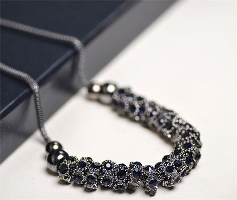 Black round Sapphire and Blue Diamond Necklace