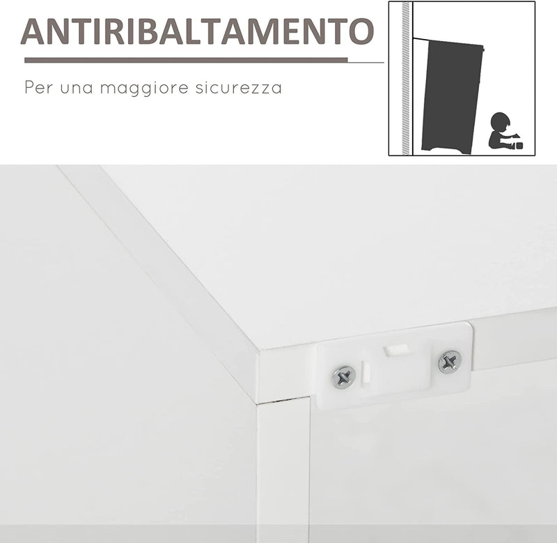 Credenza Moderna a Anta Con Luci LED E Mensole in Vetro, Mobile Multiuso in Legno Con Finitura Lucida, 97X35X83Cm, Bianco