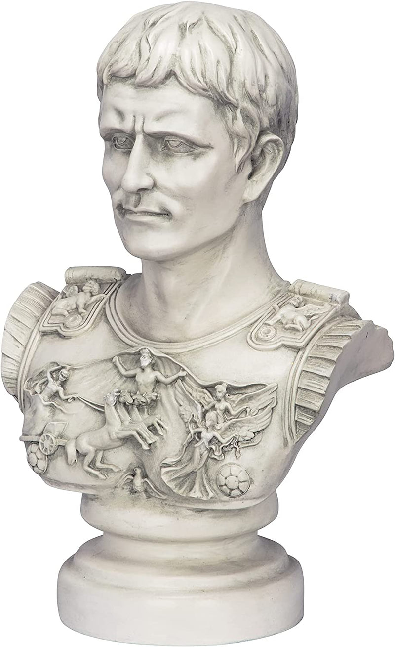 Augusto Cesare Primaporta Statua Busto, Poliresina, Pietra Antica, 46 Cm