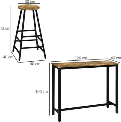 Set 3 Pezzi Con 2 Sgabelli Da Bar E Tavolo Da Bar Alto in MDF E Acciaio per Cucina, Sala Da Pranzo E Soggiorno, Marrone