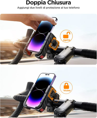 2023 Porta Cellulare Moto, 【Antiscivolo Antivibrante】 Supporto Telefono Bici【1S Blocco】 Universale Porta Telefono Moto Manubrio Holder per Iphone 14/13, Samsung S23/S22, 4,7"-7,0" Smartphone