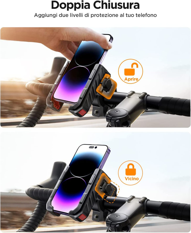 2023 Porta Cellulare Moto, 【Antiscivolo Antivibrante】 Supporto Telefono Bici【1S Blocco】 Universale Porta Telefono Moto Manubrio Holder per Iphone 14/13, Samsung S23/S22, 4,7"-7,0" Smartphone