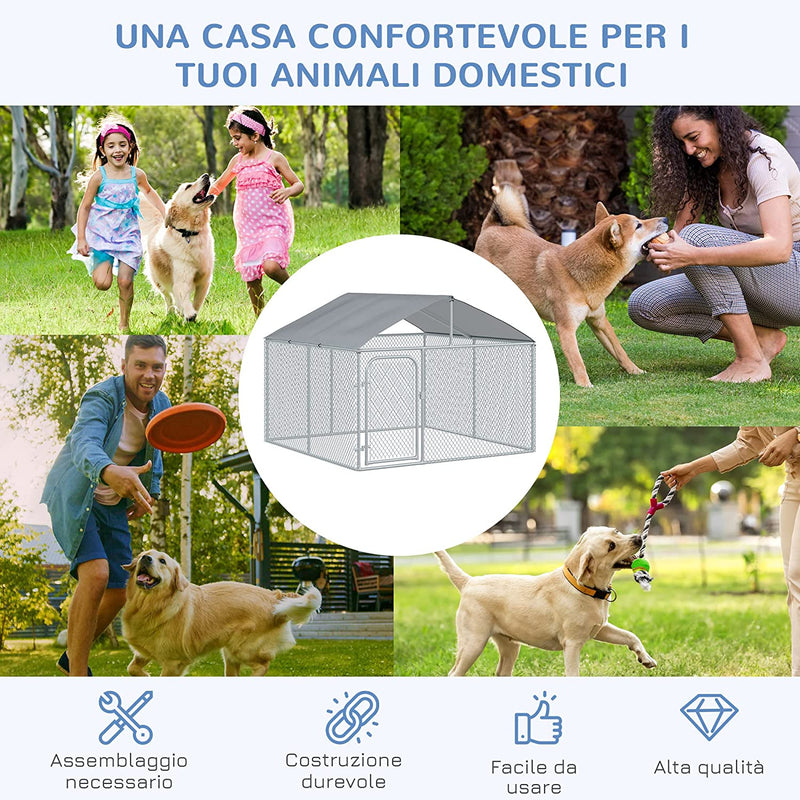 Recinto per Cani Da Esterno, Recinto per Animali Con Copertura Impermeabile, 230X230X175Cm