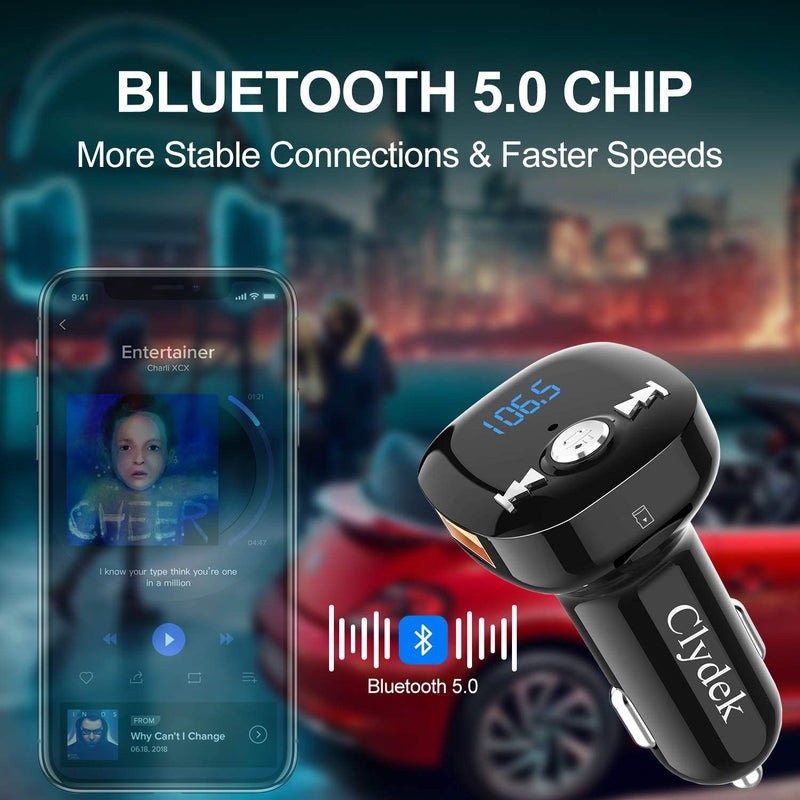 Trasmettitore FM Bluetooth,  BTV5.0 Adattatore per Autoradio Con Chiamata a Mani Libere, Doppia Ricarica Rapida USB E QC3.0, Supporto per Lettore Musicale Unità USB E Scheda TF