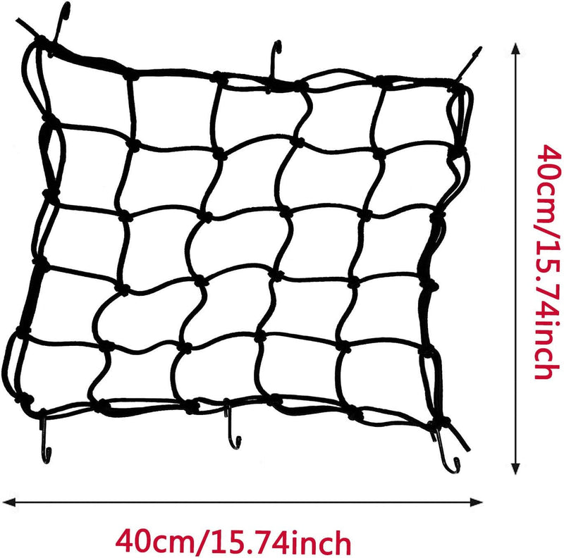 2Pz Rete Ragno Elastica + 1Pz Corda Elastica,  Accessori per Moto Bici Portapacchi Coprire Appendere Casco Bagagliai Con Ganci, 40 * 40CM, 60CM (Nero)