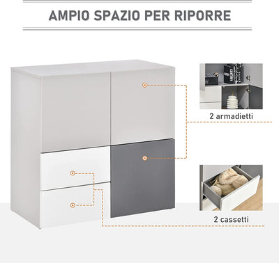 Armadietto Multiuso Con Cassetti E Ante in Legno, Mobile per Soggiorno, Camera Da Letto, Ufficio