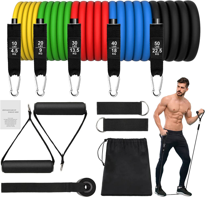 Set Elastici Fitness Di Resistenza 5 Bande Elastiche Elastici Da Pilates Elastico Fitness Set Fasce Di Resistenza Estensori per Pettorali Uomo 150LB per Yoga, Pilates - 11 Pezzi