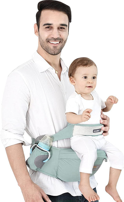 Hipseat Marsupio,Ergonomico Neonati Marsupio Supporto Del Sedile Portantina Bebè Seggiolino Puro Cotone Con Cintura Di Sicurezza & Tracolla Singola Multi Posizioni per Bambino(Verde)