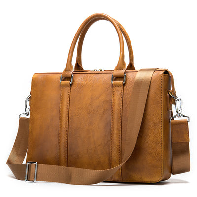 Men'S Simple Solid Color Leather Briefcase