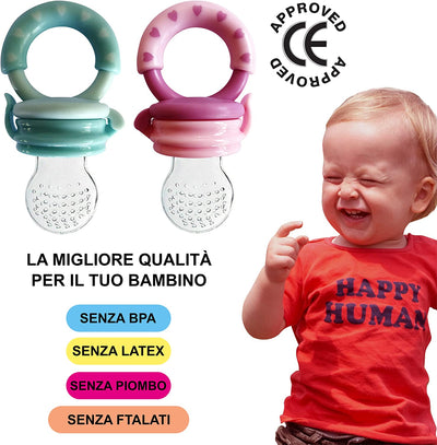 Ciuccio Frutta Neonati | 1 Ciuccio Frutta + 3 Taglie Di Tettarelle Silicone Senza BPA [3 a 24 Mesi] + Manuale D'Uso + Guida GRATUITA | Allevia Il Dolore Alle Gengive | Ciuccio per Frutta Neonati Rosa