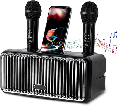 Macchina per Karaoke, Sistema per Karaoke Bluetooth, Macchina per Canto Karaoke per Adulti E Bambini, Con 2 Microfoni Wireless, Supporto per Cellulare, per Feste in Casa, Matrimoni, Picnic All'Aperto