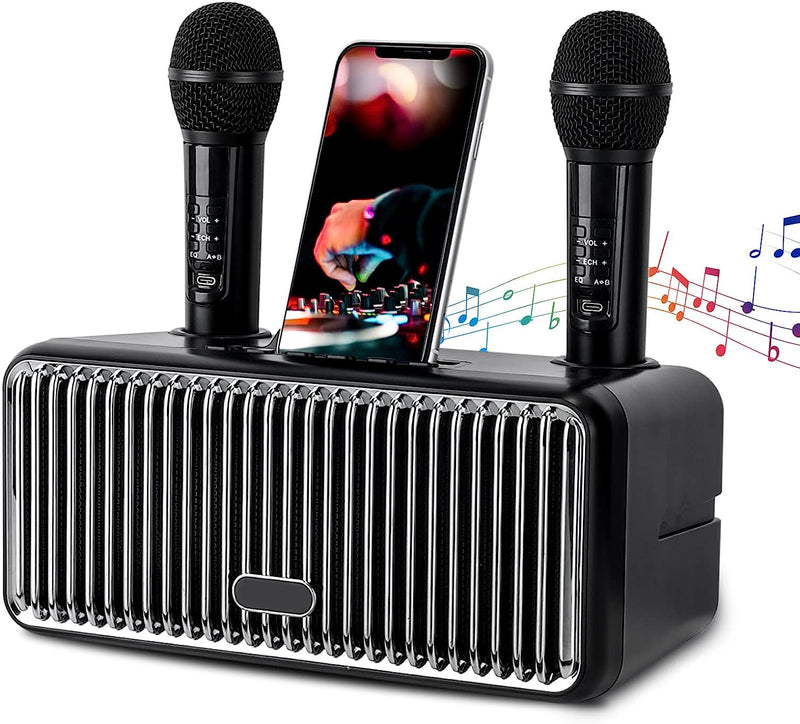 Macchina per Karaoke, Sistema per Karaoke Bluetooth, Macchina per Canto Karaoke per Adulti E Bambini, Con 2 Microfoni Wireless, Supporto per Cellulare, per Feste in Casa, Matrimoni, Picnic All&