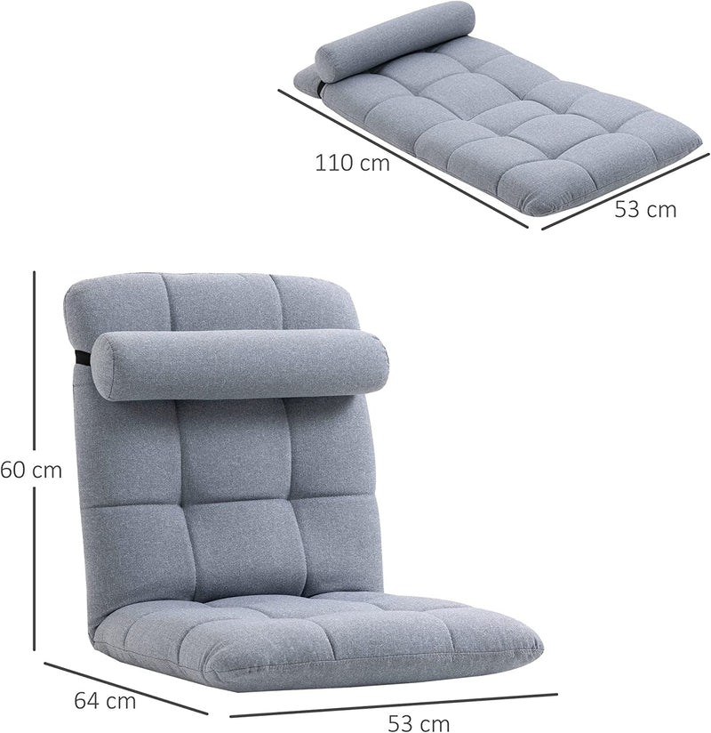 Poltrona Letto Singolo Con Altezza Regolabile in 5 Livelli E Cuscino Rimovibile, in Acciaio, Gommapiuma E Poliestere, 53X64X60 Cm, Grigio