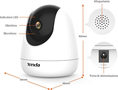 Telecamera Wi-Fi Interno CP3, Videocamera Sorveglianza 1080P Con 360°Pan/Tilt, Audio Bidirezionale, Rilevamento Del Movimento Sonoro, Webcam Di Sicurezza per Bambini/Anziani/Cani